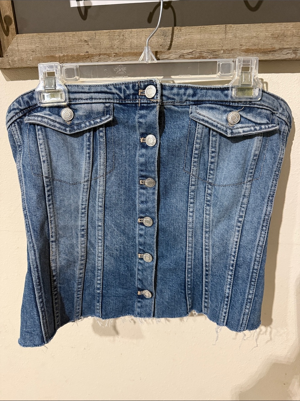 Zara Blue Button-Front Denim Crop Top